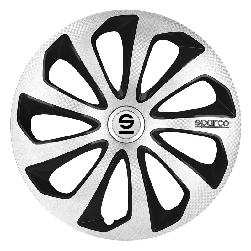Sparco, Radzierblenden Sicilia - 16-Zoll - Silber/Schwarz/Karbon - Satz mit 4 Stück, ABS, Carbon, Silber, Schwarz