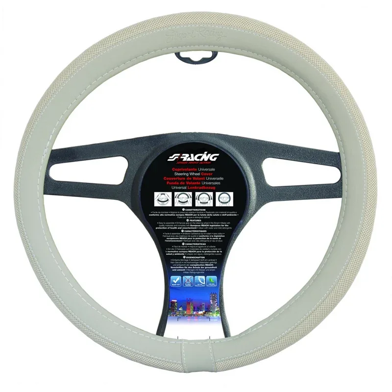 Simoni Racing, Lenkradbezug 500 - Cremefarben Ökoleder/Baumwolle - 37-39cm, Kunstleder, Beige