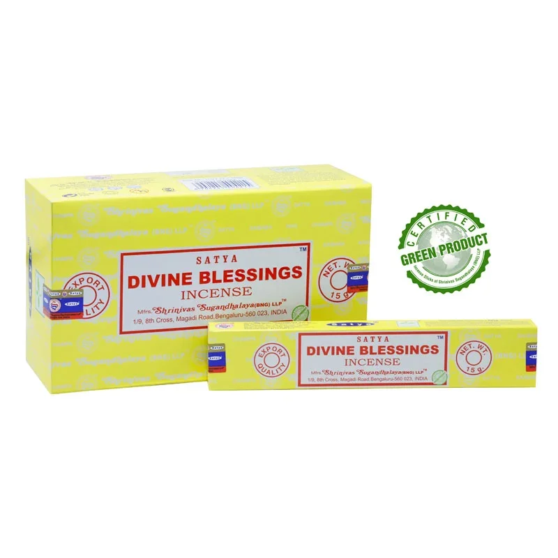 Satya - Divine Blessings (Göttlicher Segen) – Räucherstäbchen – 15 g Schachtel (ca. 12–15 Stäbchen)