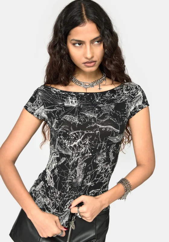 Kosmara Map Print Slash Hals T-Hemd