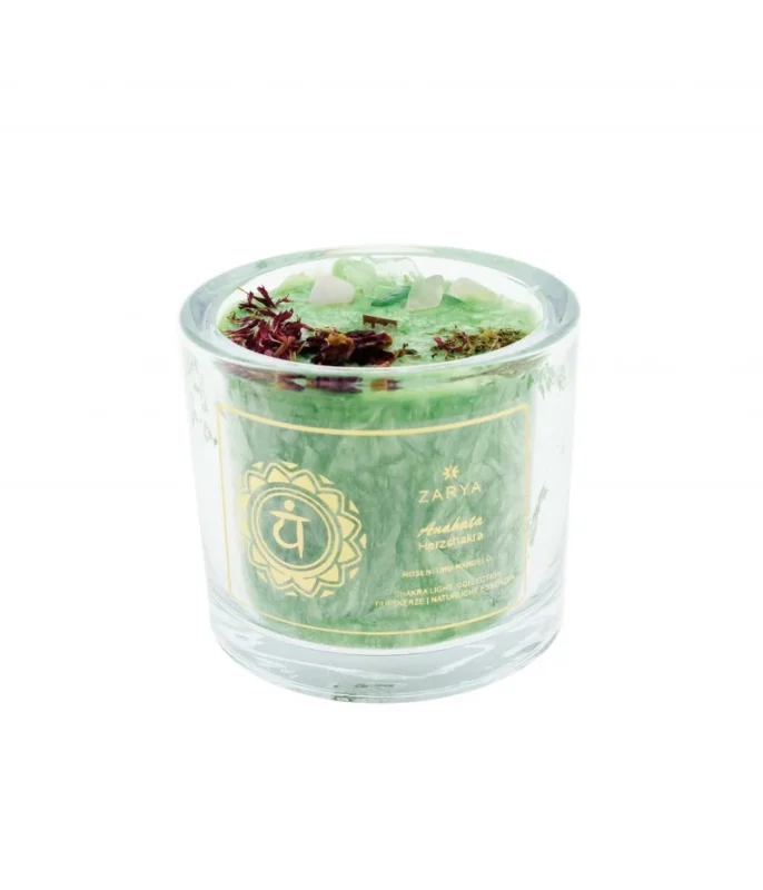 Zarya Chakra Light - 4. Chakra: Anahata (Herzchakra) Kerze - Rose & Edelstein