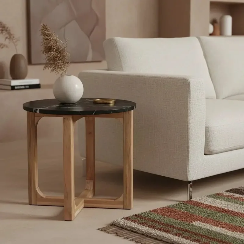 Schwarzer Marmor Sofatisch rund – markanter Blickfang im modernen Wohnzimmer