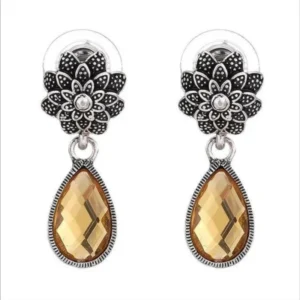 Brass Ohrstecker antik silberfarben Blume Stein Anhänger braun orange - chic - net.de