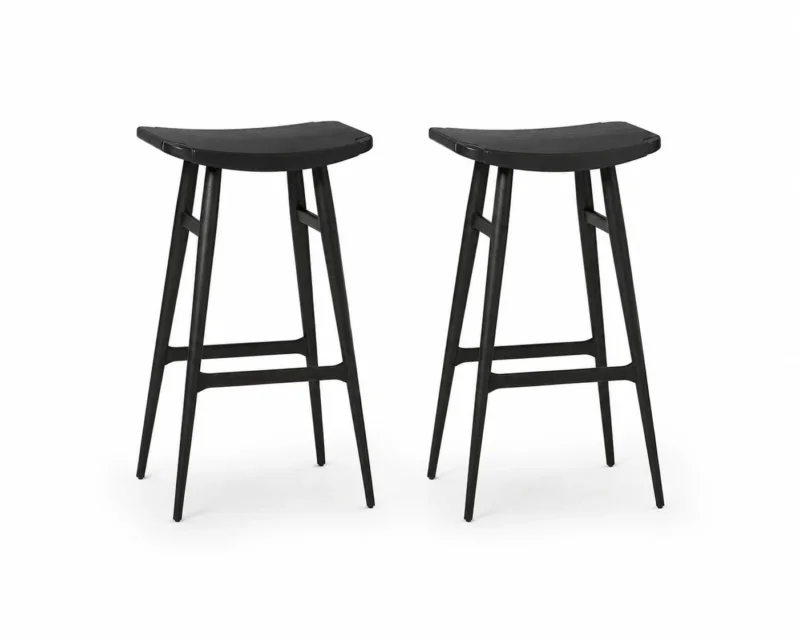 Stellar Works Freja Barhocker H75 in schwarzer Eiche mit Ultra Black Leder - 2 Stk.
