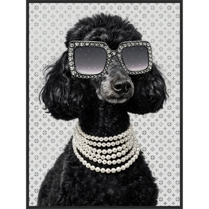 Diamant d'Art Collection Poodle mit Sonnenbrille – luxuriöses Leinwandbild mit Strass, 60 × 80 cm