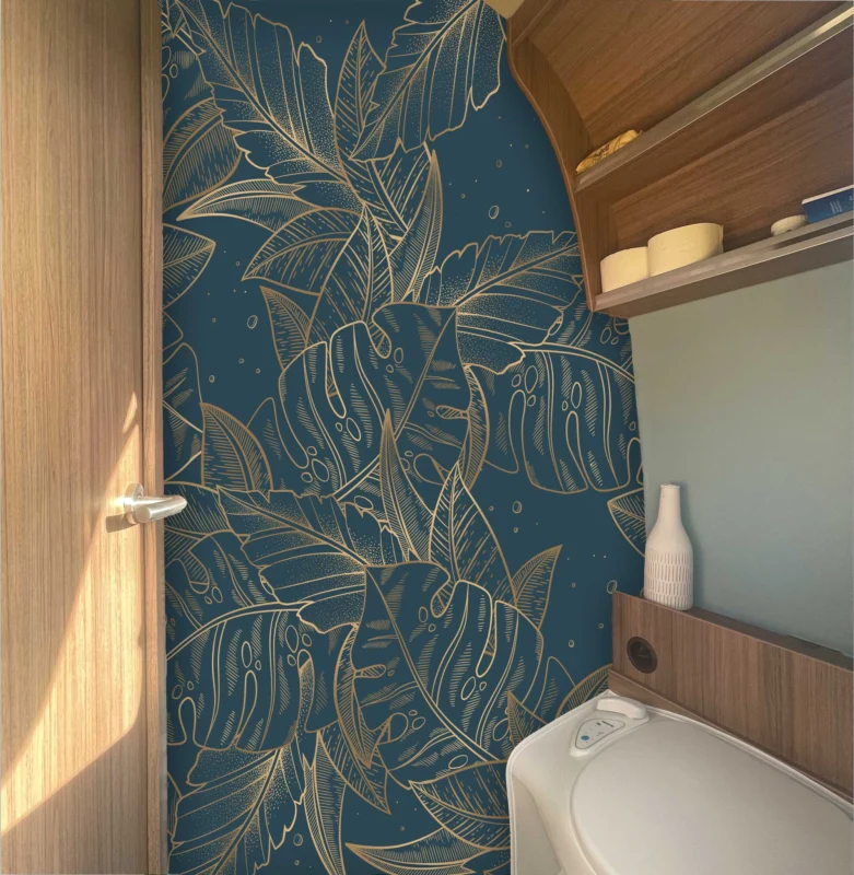 XXL Wand Dekorfolie "Golden Monstera Blau"
