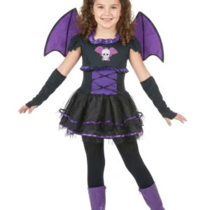 Déguisement de chauve-souris pour fille noir et violet avec ailes et serre-tête