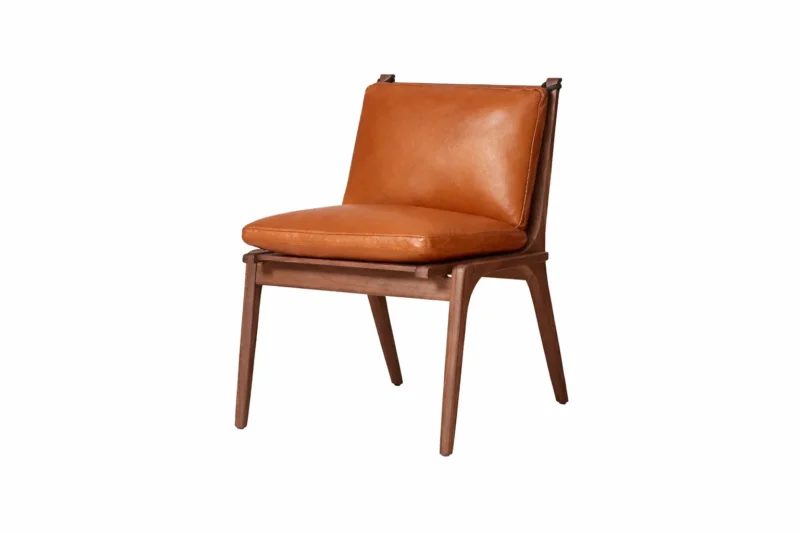 Rén Esszimmerstuhl, Walnuss, Kissen mit Cognac Leder