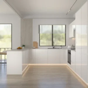 Velmora U-Form Küche KÜ-AS-010 – 310 × 289 × 210 cm – Weiß Hochglanz – mit viel Stauraum und MDF-Fronten