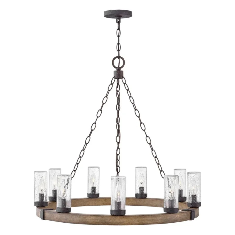Hinkley Sawyer 9-Liter-Außenleuchter – Sequoia-Holzoptik mit Rost-Eisen-Akzenten und klarem Saatglas - Elsteadlighting - leuchtengrosshandel24