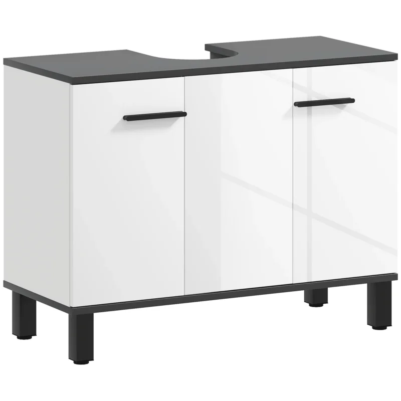easycomfort easycomfort mobile sottolavabo bagno con armadietto 2 ante e ripiano regolabile 80x34x60 cm bianco lucido