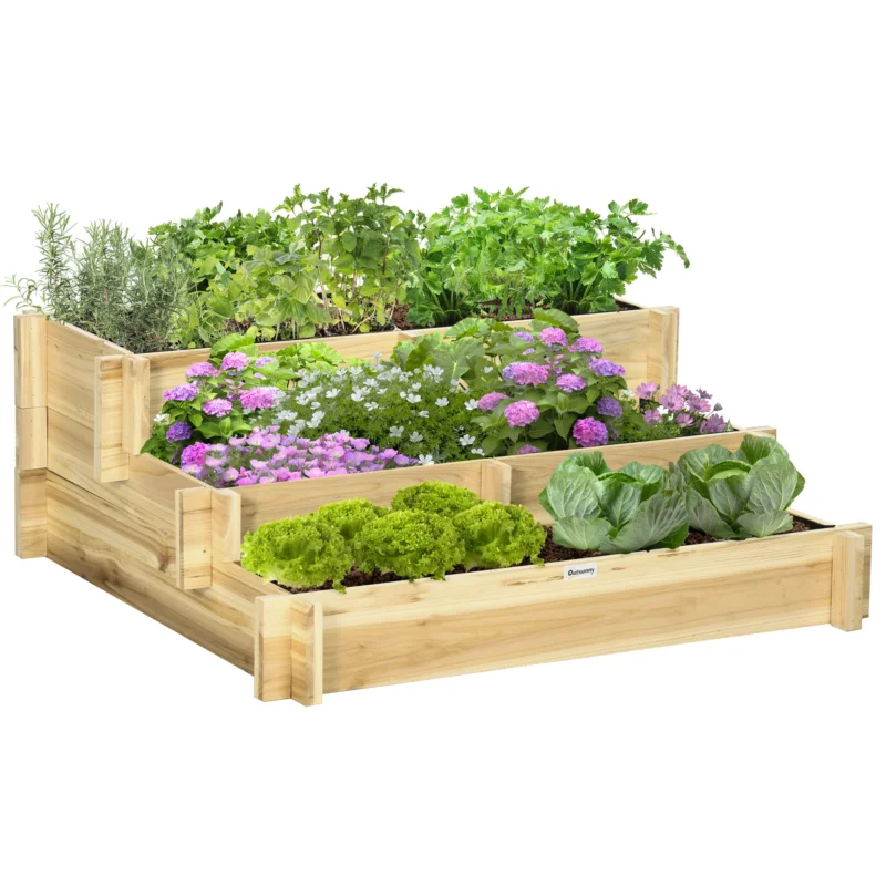 easycomfort easycomfort orto rialzato a 3 livelli in legno dabete per verdure fiori e piante da giardino 93x93x35 cm