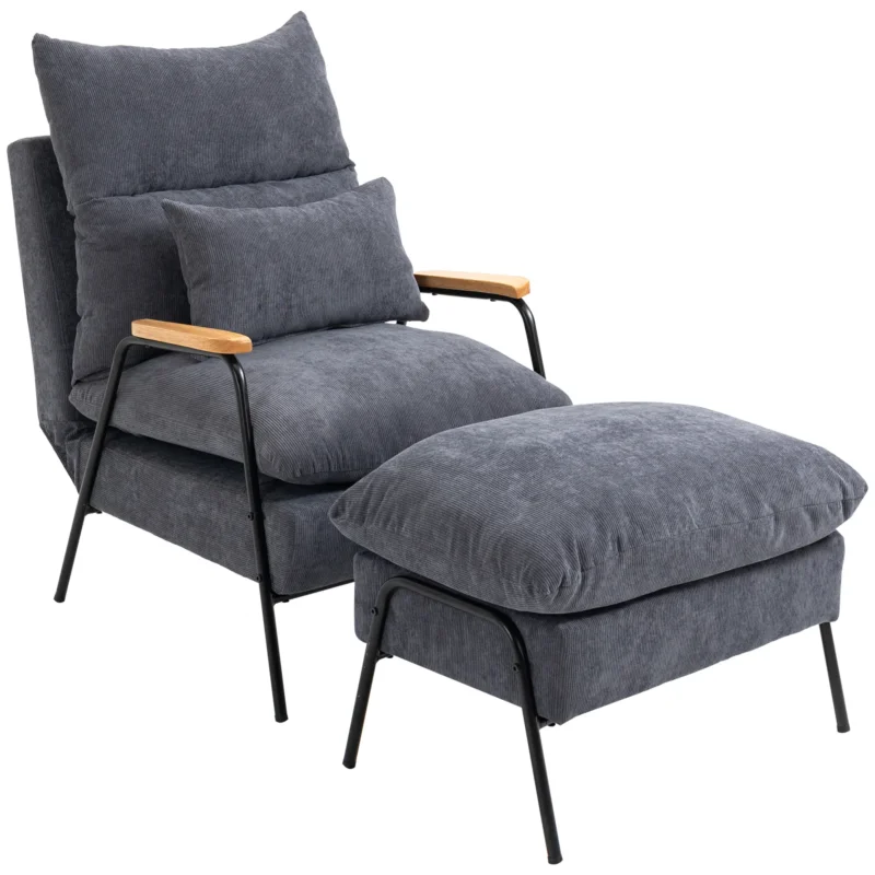 easycomfort easycomfort poltrona relax reclinabile con pouf poggiapiedi in velluto a costine grigio