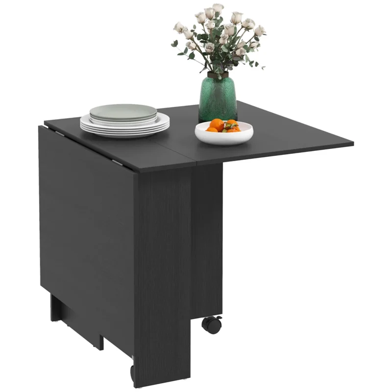 easycomfort easycomfort tavolo pieghevole salvaspazio a 2 ribalte per 6 persone con ripiani e ruote nero