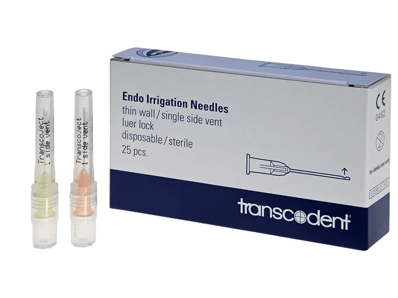 Spülkanüle Endo Irrigation "single side vent" mit Verpackung von Transcodent.