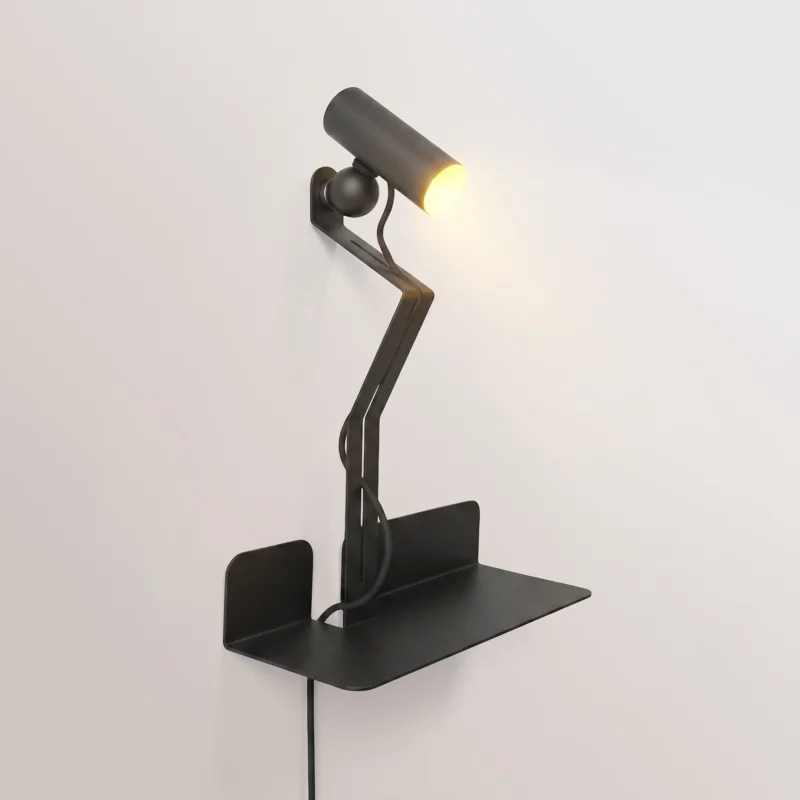 Lampada da parete con mensola e faretto magnetico orientabile - Murio Tubo - Nero