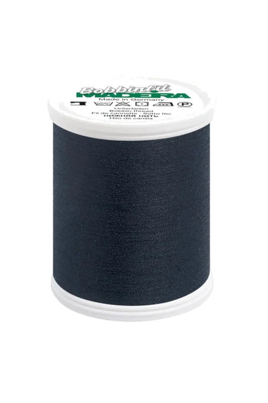 Madeira Bobbinfil 60 – 1.000 m Unterfaden / Bobbin Polyester Stickgarn (weiß / schwarz) in Produktansicht