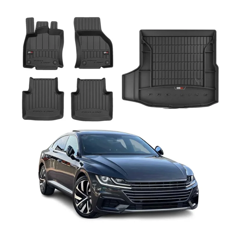 OMAC Fußmatten & Kofferraumwanne Set für VW Arteon 2017-2024 Gummi Schwarz 5x