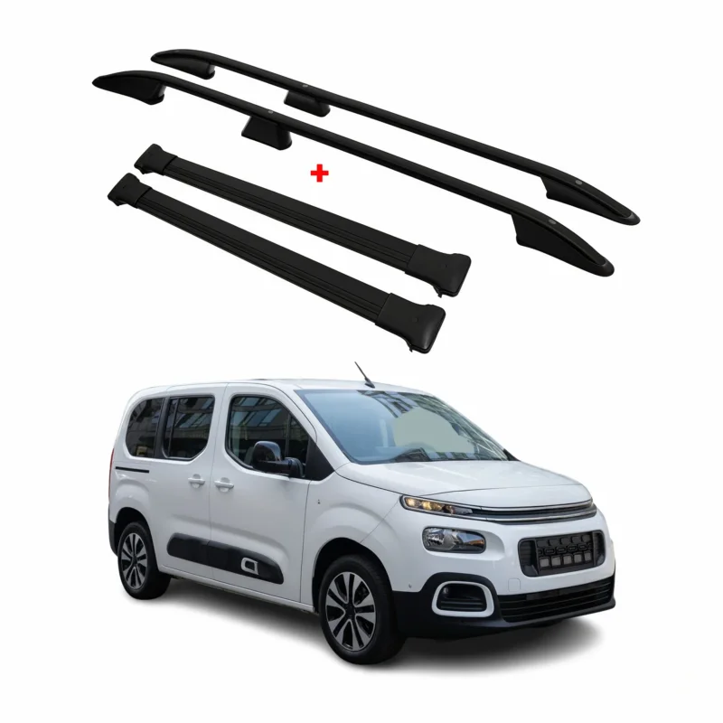 Dachreling + Dachträger für Citroen Berlingo 2018-2026 Kurzer L1 Alu Schwarz 4x