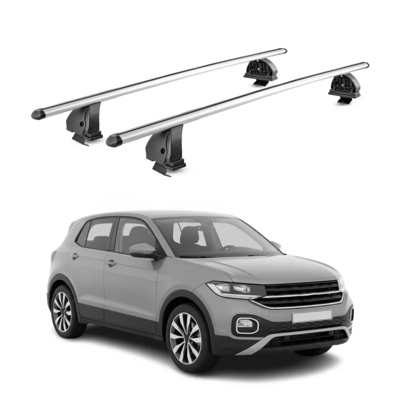 Alu Dachträger für VW T-Cross (Ohne Dachreling) 2018-2026 TÜV T-Nut 2tlg Silber