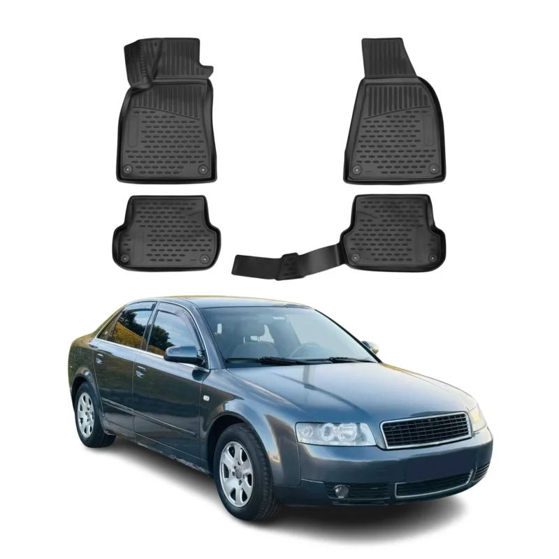 OMAC Gummimatten Fußmatten für Audi A4 Limo Avant 2000-2008 TPE Schwarz 4x