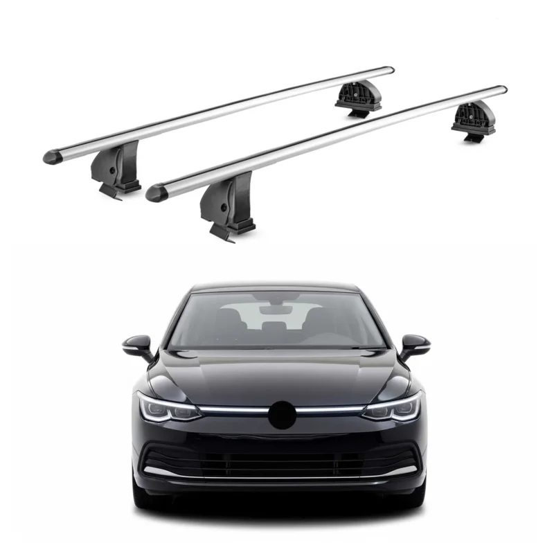 Alu Dachträger für VW Golf mk8 Schrägheck Kombi 2019-2026 TÜV T-Nut 2tlg Silber