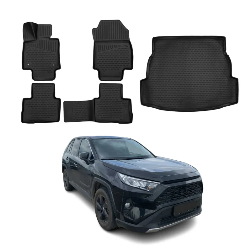 Fußmatten & Kofferraumwanne Set für Toyota RAV4 2019-2025 Gummi TPE Schwarz 5x