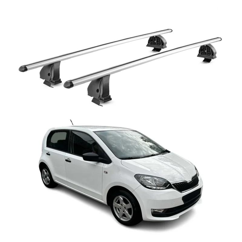 Alu Dachträger für Skoda Citigo 2011-2020 TÜV T-Nut Abschließbar 2tlg Silber