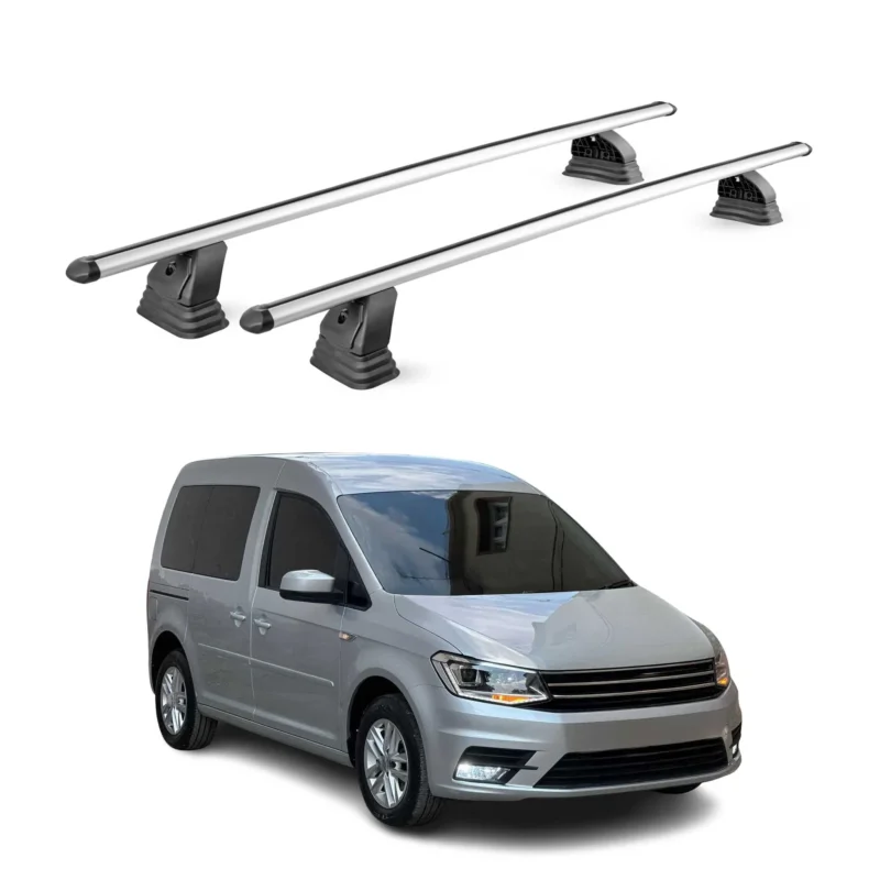 Alu Dachträger für VW Caddy 2015-2020 TÜV Abschließbar T-Nut 75 kg 2tlg Silber