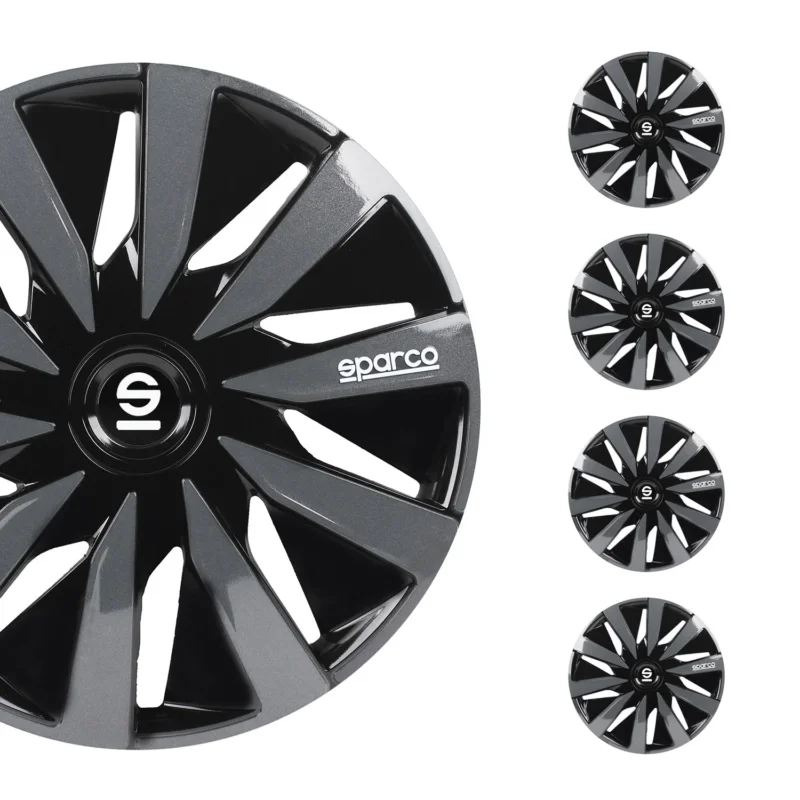 Radkappen Radzierblenden Sparco Lazio 16" Zoll Abdeckung Set Schwarz Grau 4x