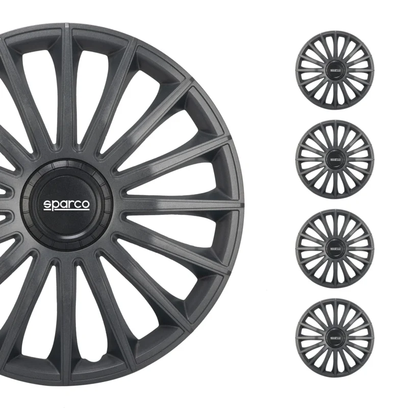 Radkappen Radzierblenden Sparco Treviso 14" Zoll Auto Abdeckung Set Grau 4x