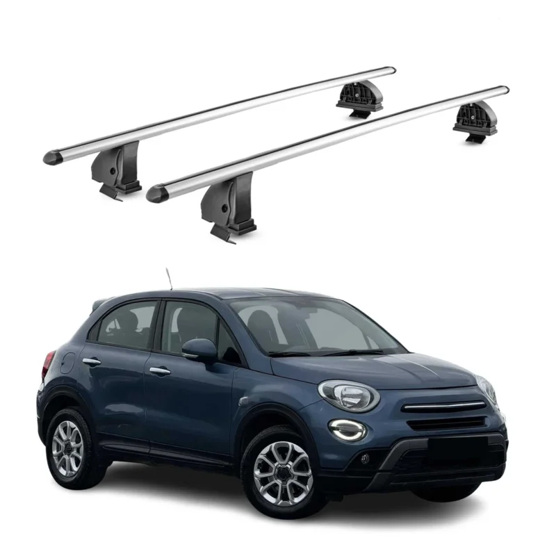 Alu Dachträger für Fiat 500 X 2015-2026 TÜV T-Nut Abschließbar 2tlg Silber