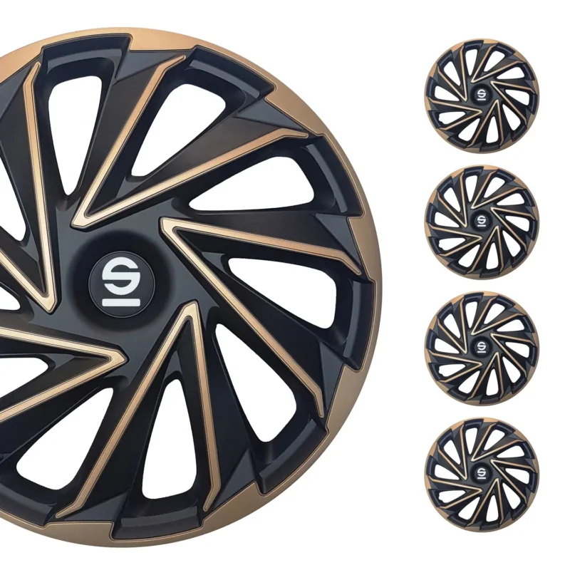 Radkappen Radzierblenden Sparco Varese 14" Zoll Abdeckung Set Gold Schwarz 4x