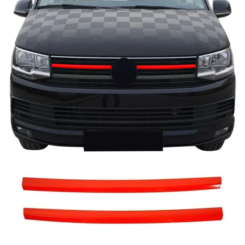 Kühlergrill Leiste Grillleisten für VW T6 alle 2015-19 Highline Edelstahl Rot 2x