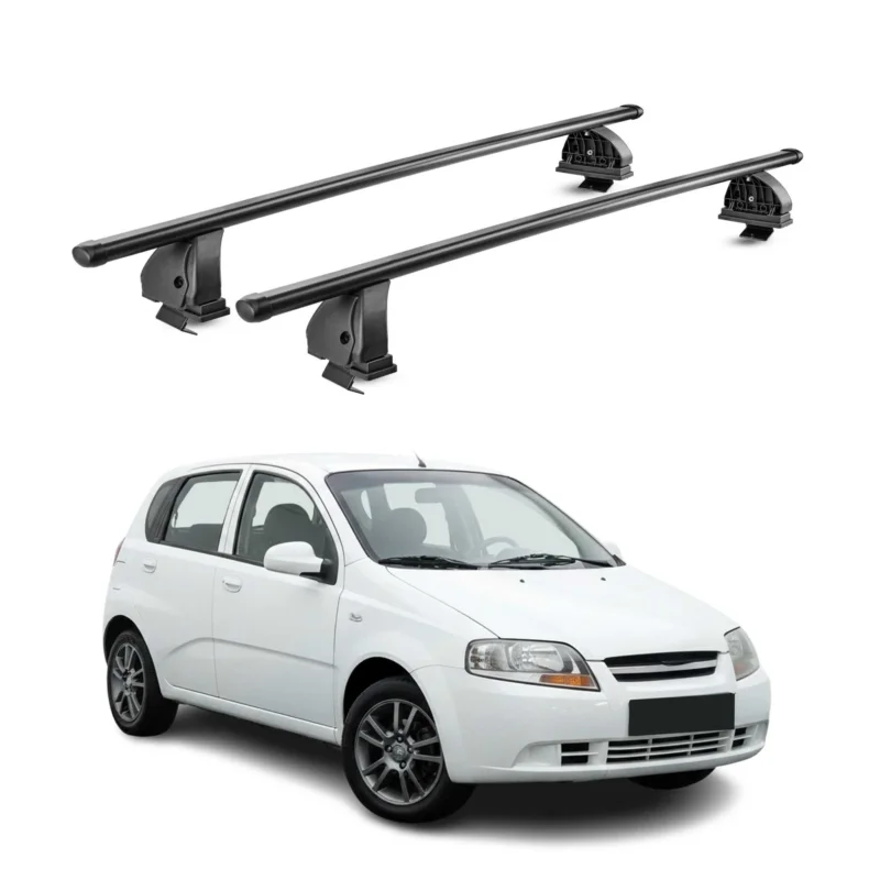 Stahl Dachträger für Chevrolet Kalos Schrägheck 2005-2008 TÜV 75 kg 2tlg Schwarz