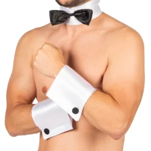 Noeud papillon et manchettes pour adulte blanc et noir