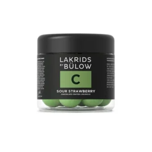 Lakritzpralinen C Sour Strawberry von Lakrids by Bülow – süß-saure Lakritz-Kugeln mit Erdbeergeschmack, umhüllt von Schokolade