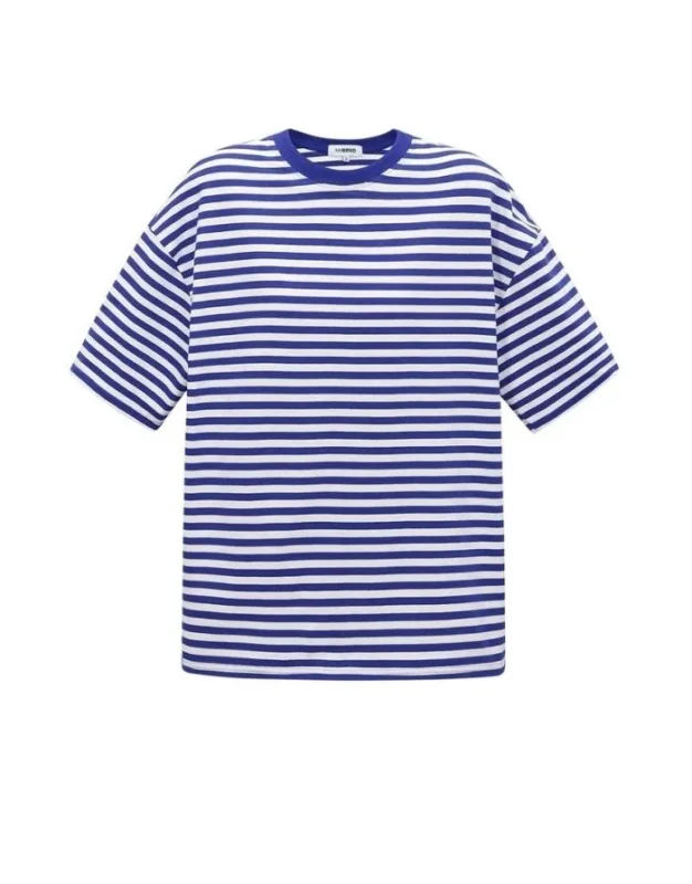 Blau gestreiftes Blocked Striped Tee T-Shirt aus Baumwolle mit bequemer Passform für den Alltag von vorne