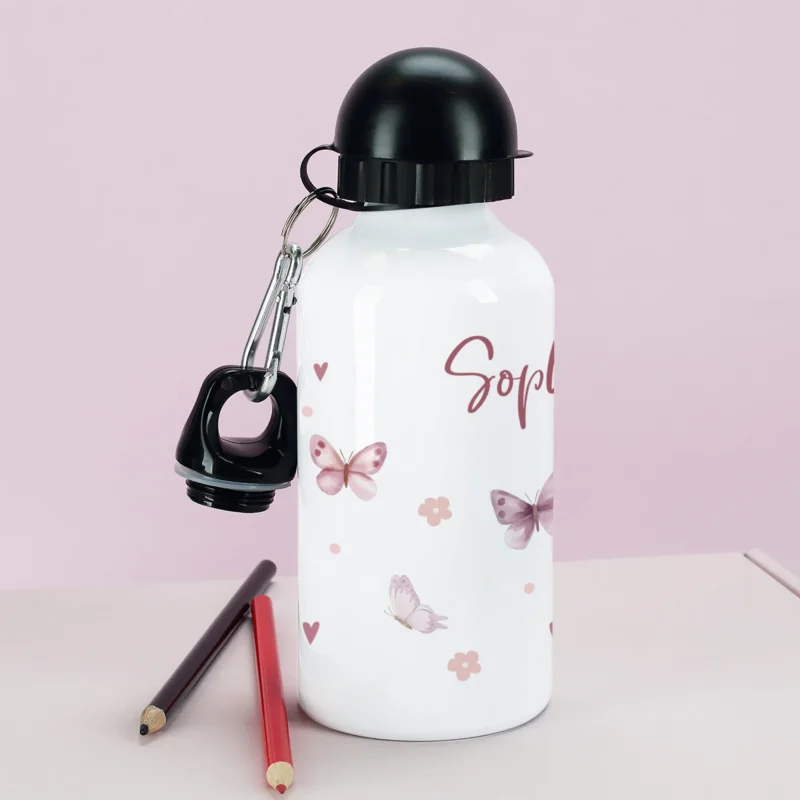 Personalisierte Trinkflasche für Mädchen mit Schmetterlings-Motiv | Für Schule & Kindergarten – Bild 2