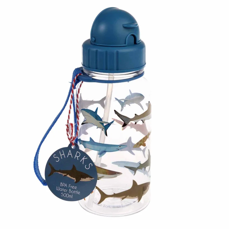 Trinkflasche für Kinder mit Trinkhalm "Sharks" - 500 ml (Bunt)