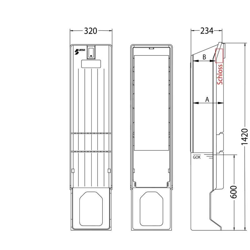uesa - Gehäuse/Schaltschrank (leer) Verteilersäule A010-1420 820x320x234mm