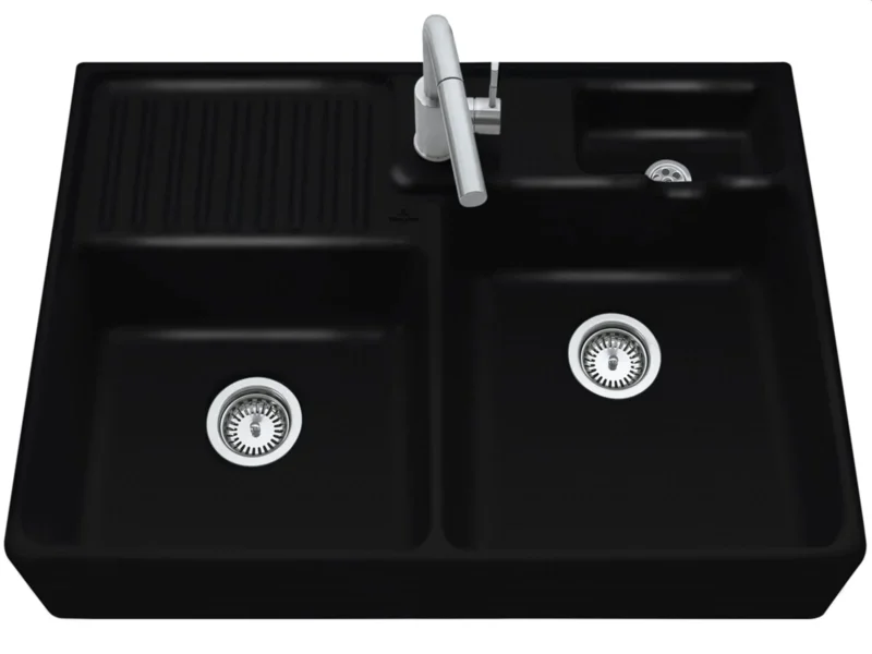 Villeroy & Boch Spülstein Doppelbecken Chromit - 6323 92 J0 Keramikspüle inkl. Hahnloch 1+2