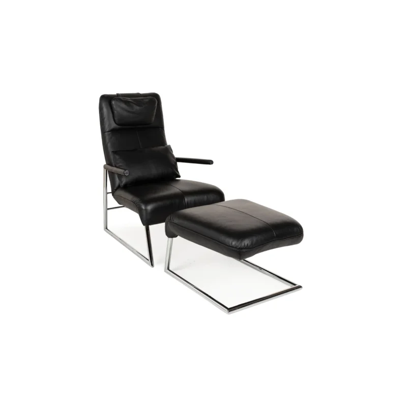 Willi Schillig Leder Sessel Schwarz inkl. Hocker