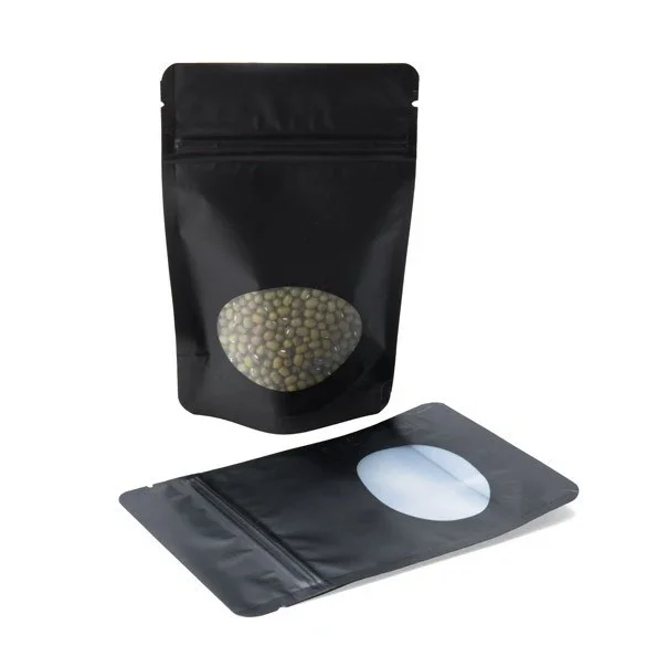 Stand Up Pouches Matt Black with oval Window 17x9x28.5cm | 340 grams